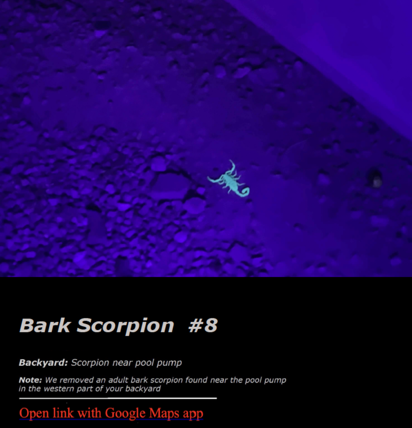 Scorpion Sweep GPS Pin Drop Location